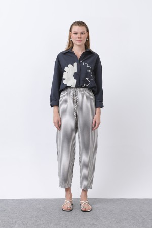 Kadın Çizgili Havuç Form Pantolon -32344PNT
