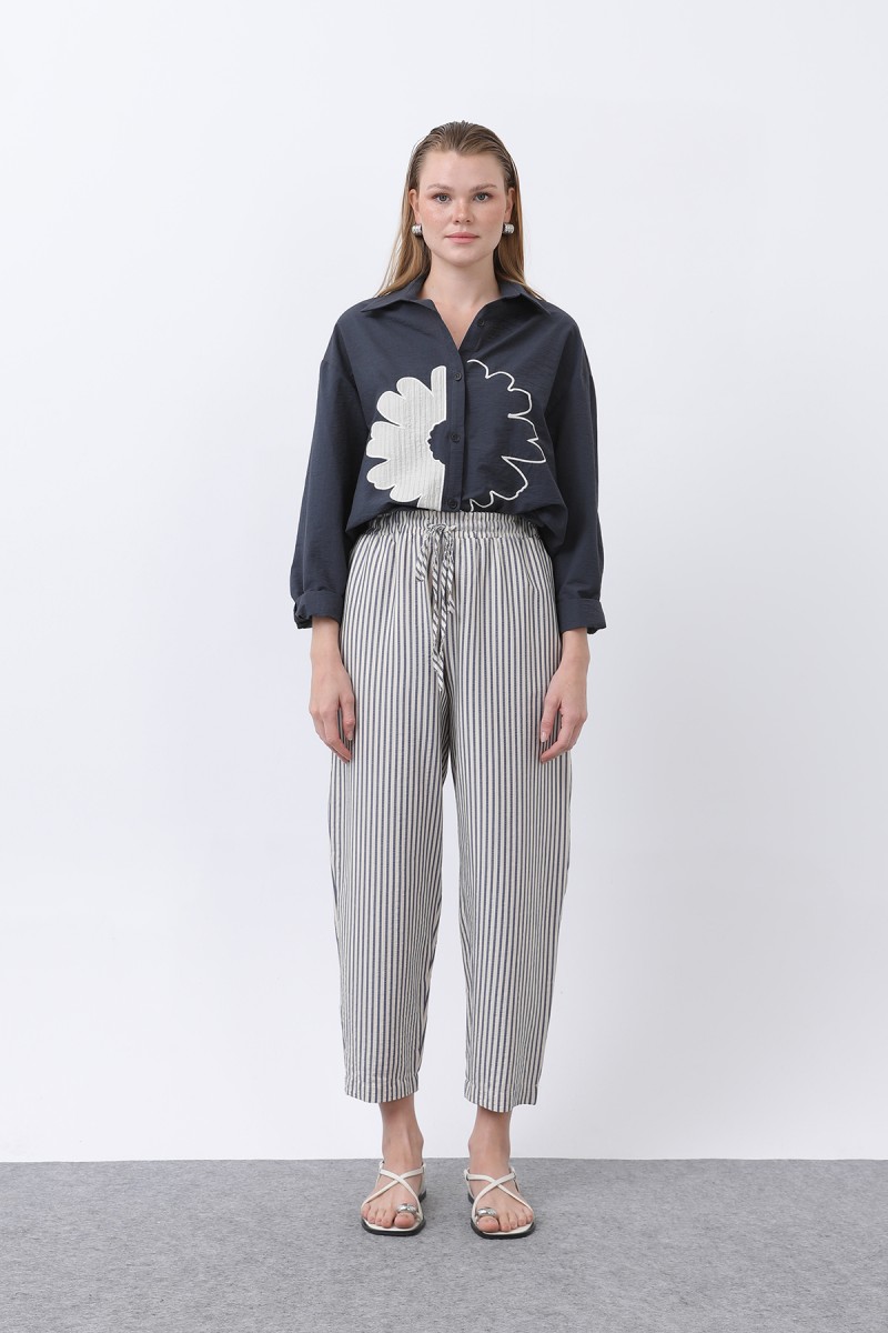 Kadın Çizgili Havuç Form Pantolon -32344PNT