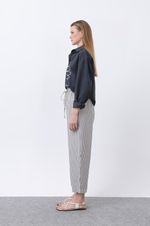 Kadın Çizgili Havuç Form Pantolon -32344PNT