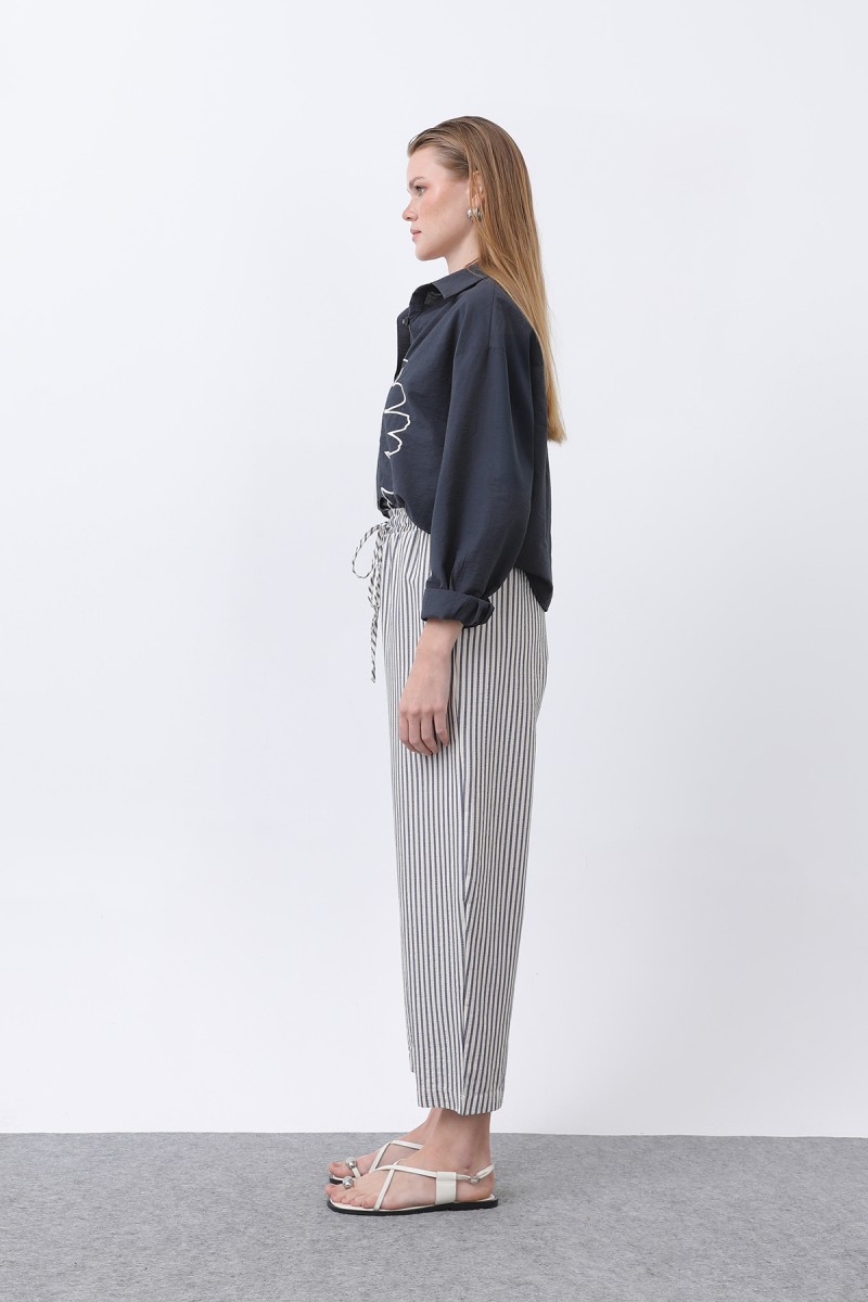 Kadın Çizgili Havuç Form Pantolon -32344PNT