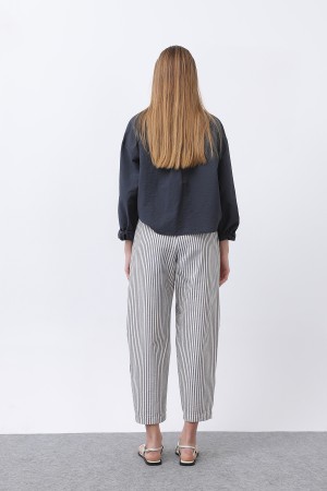 Kadın Çizgili Havuç Form Pantolon -32344PNT