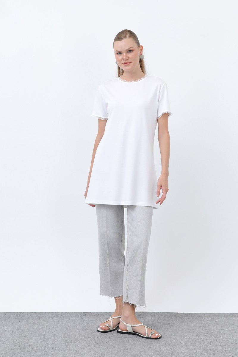 Kadın Minimalist Ribana Detaylı Basic T-Shirt-40013TSH