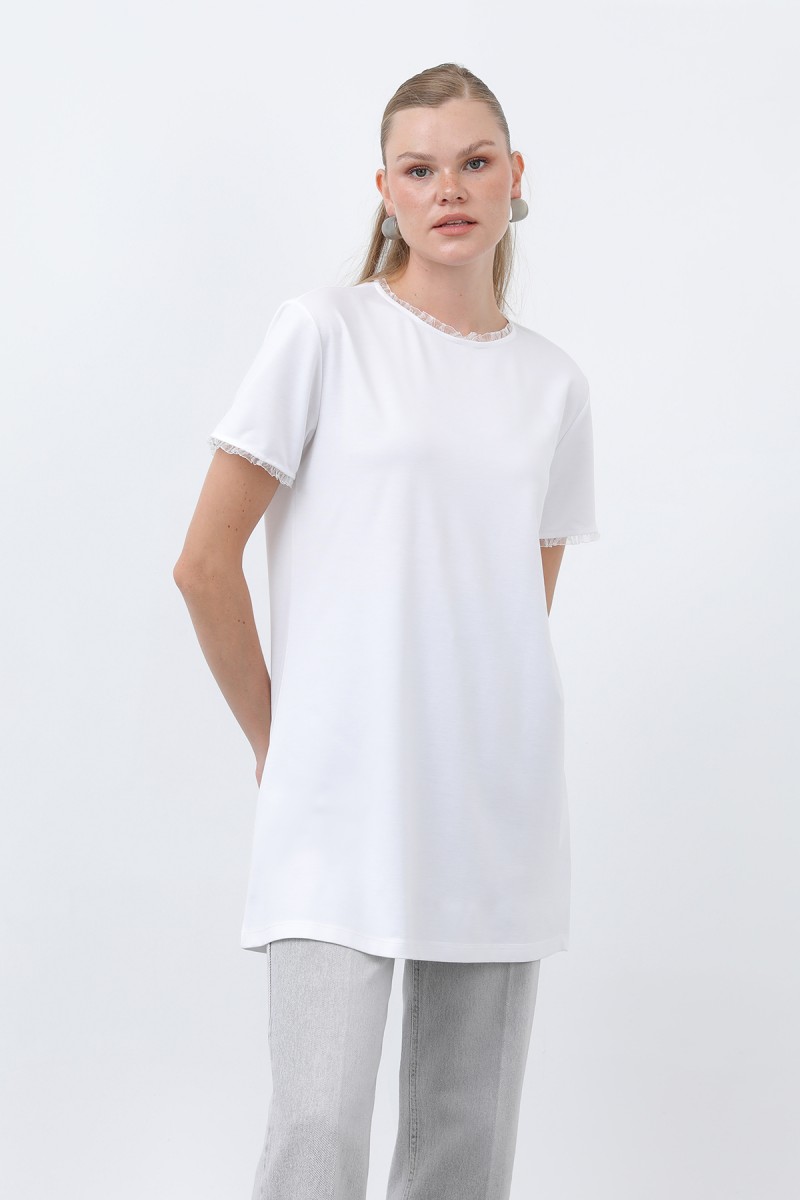Kadın Minimalist Ribana Detaylı Basic T-Shirt-40013TSH
