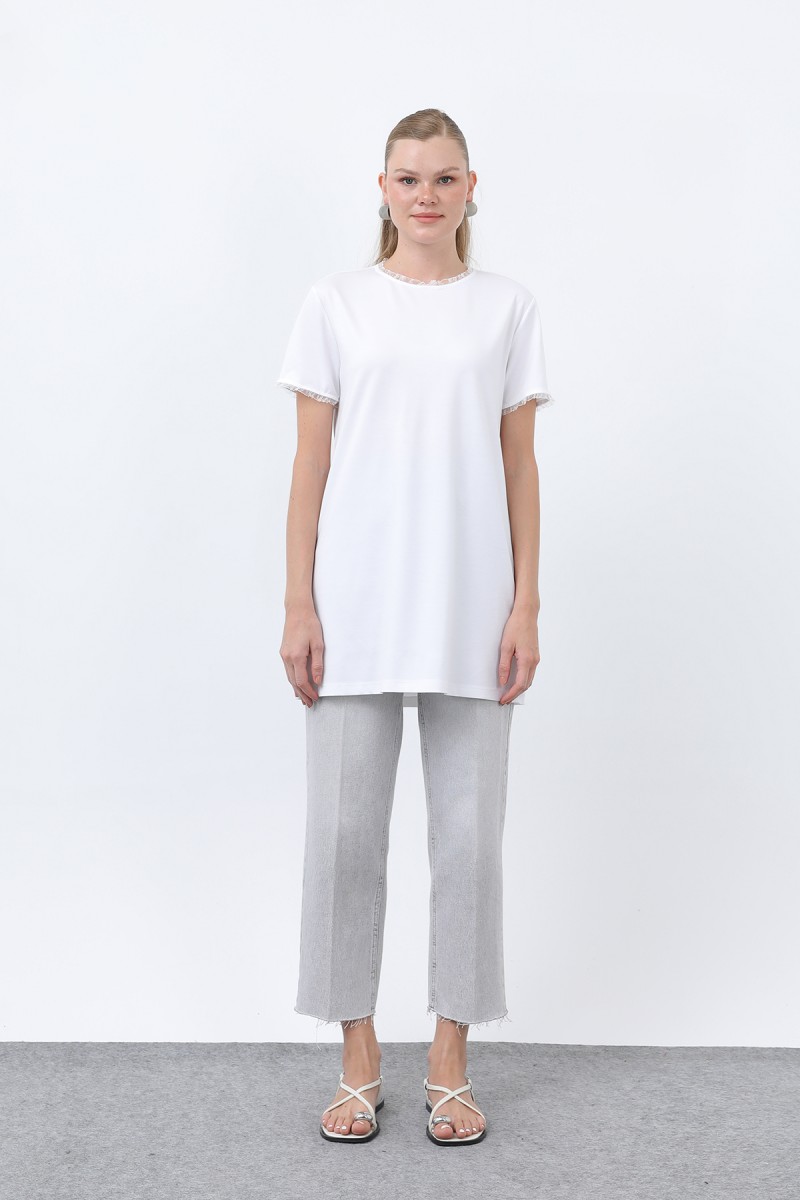 Kadın Minimalist Ribana Detaylı Basic T-Shirt-40013TSH
