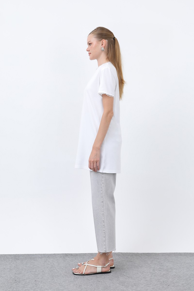 Kadın Minimalist Ribana Detaylı Basic T-Shirt-40013TSH