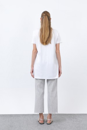 Kadın Minimalist Ribana Detaylı Basic T-Shirt-40013TSH