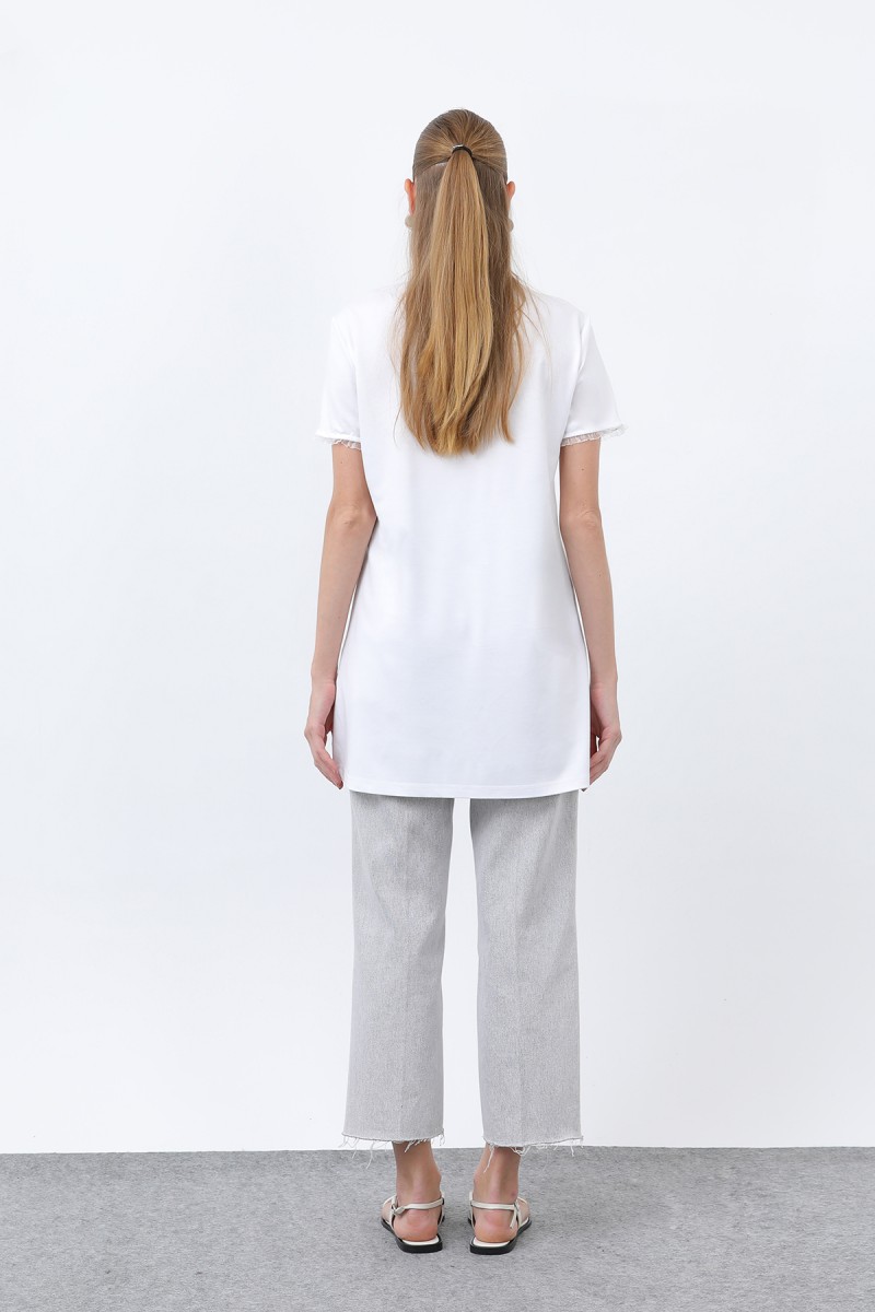 Kadın Minimalist Ribana Detaylı Basic T-Shirt-40013TSH