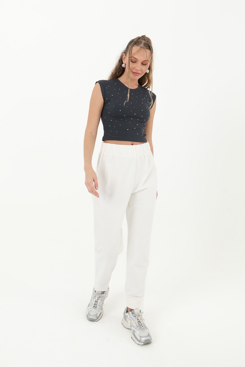 Women's Rib Detailed Sweatpants - 30189PNT Women's Rib Detailed Sweatpants - 30189PNT