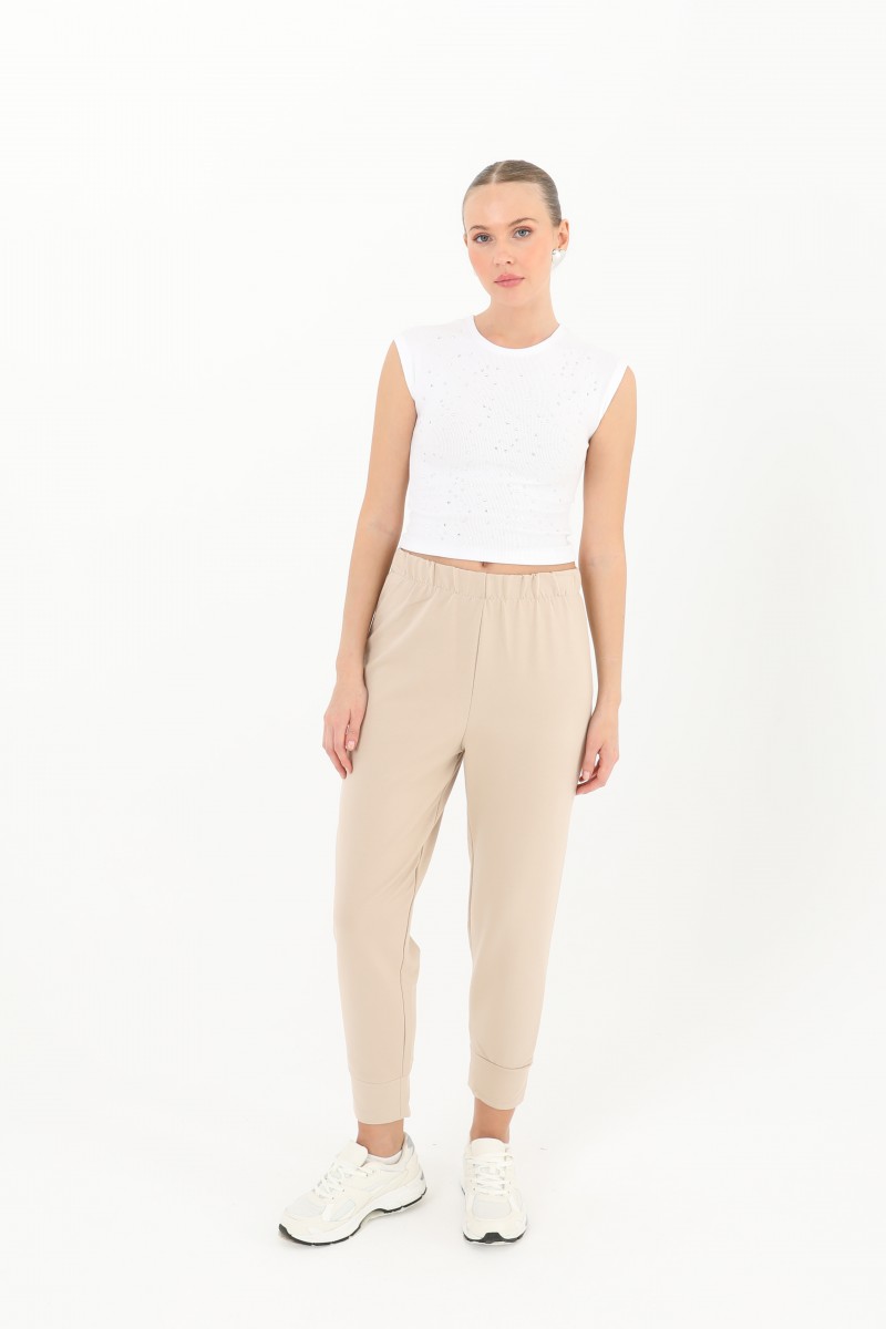 Women's Rib Detailed Sweatpants - 30189PNT Women's Rib Detailed Sweatpants - 30189PNT